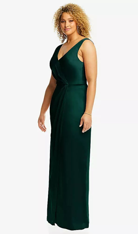 After Six 6864 Faux Wrap Whisper Satin Maxi Dress With Draped Tulip Skirt