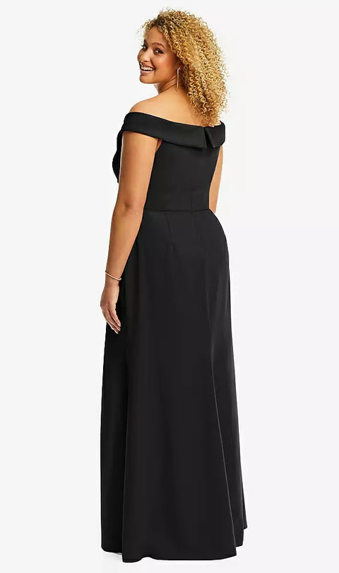 After Six 6872 Cuffed Off-the-shoulder Pleated Faux Wrap Maxi Dress