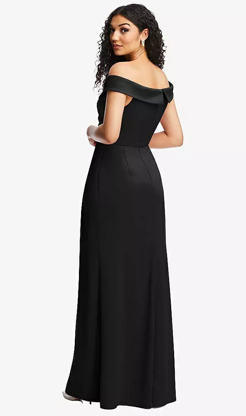 After Six 6872 Cuffed Off-the-shoulder Pleated Faux Wrap Maxi Dress