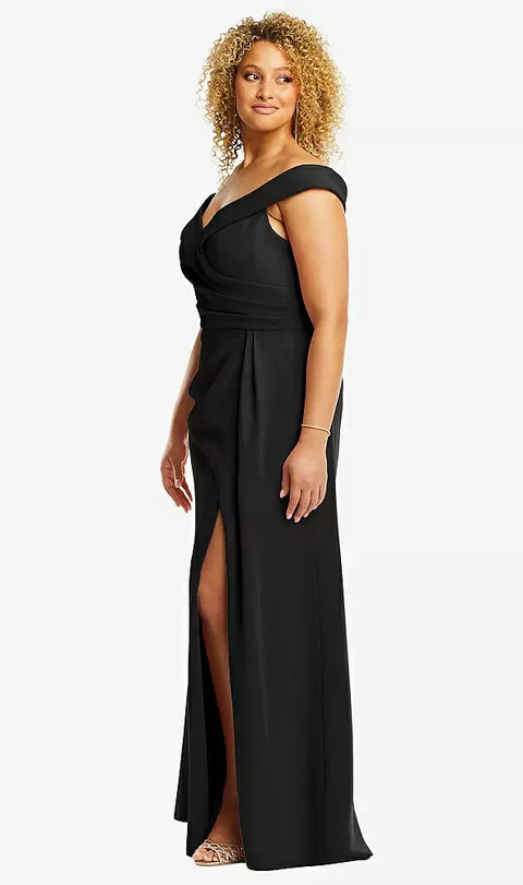 After Six 6872 Cuffed Off-the-shoulder Pleated Faux Wrap Maxi Dress