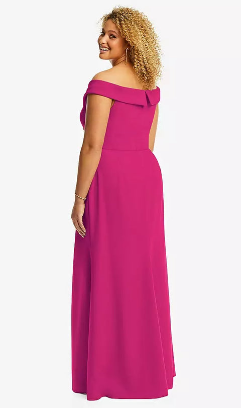After Six 6872 Cuffed Off-the-shoulder Pleated Faux Wrap Maxi Dress