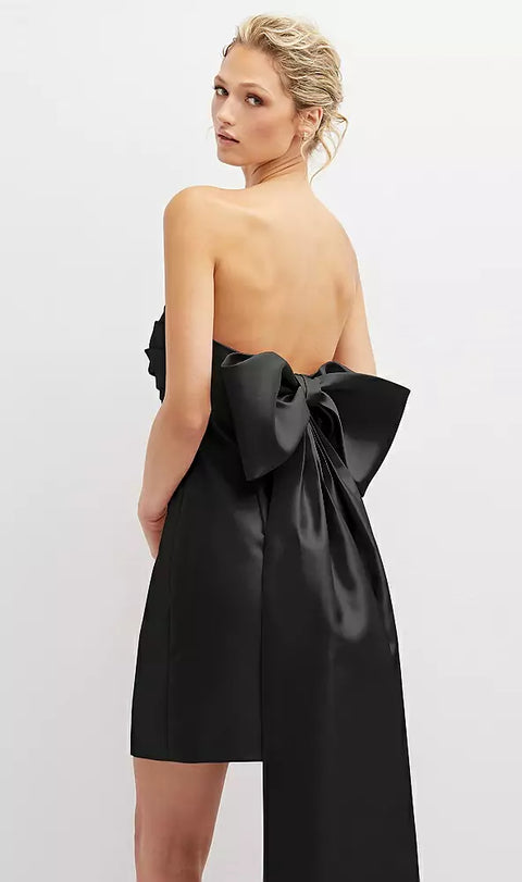 Alfred Sung D857 Strapless Satin Column Mini Dress With Oversized Bow