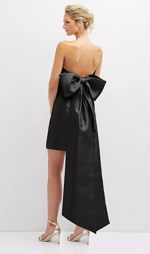 Alfred Sung D857 Strapless Satin Column Mini Dress With Oversized Bow