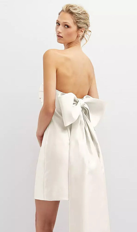 Alfred Sung D857 Strapless Satin Column Mini Dress With Oversized Bow