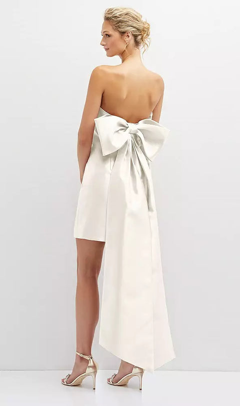 Alfred Sung D857 Strapless Satin Column Mini Dress With Oversized Bow