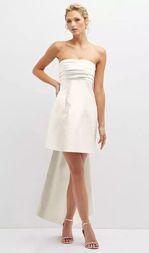 Alfred Sung D857 Strapless Satin Column Mini Dress With Oversized Bow