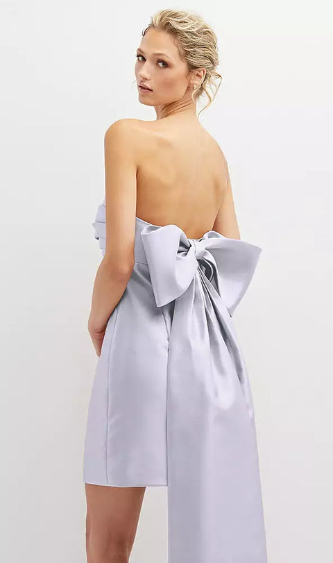 Alfred Sung D857 Strapless Satin Column Mini Dress With Oversized Bow
