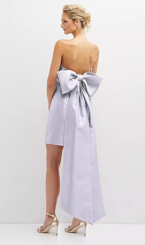 Alfred Sung D857 Strapless Satin Column Mini Dress With Oversized Bow