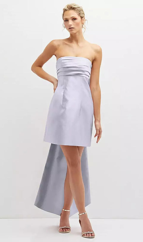 Alfred Sung D857 Strapless Satin Column Mini Dress With Oversized Bow