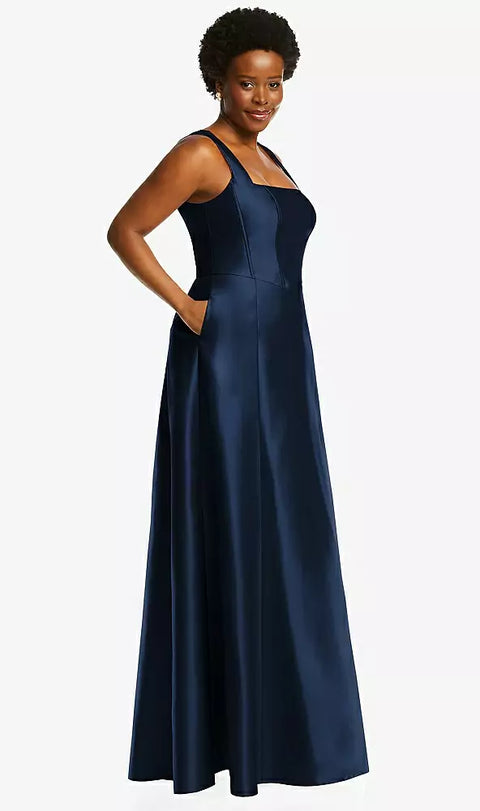 Alfred Sung D844 Boned Corset Closed-back Satin Gown With Full Skirt And Pockets