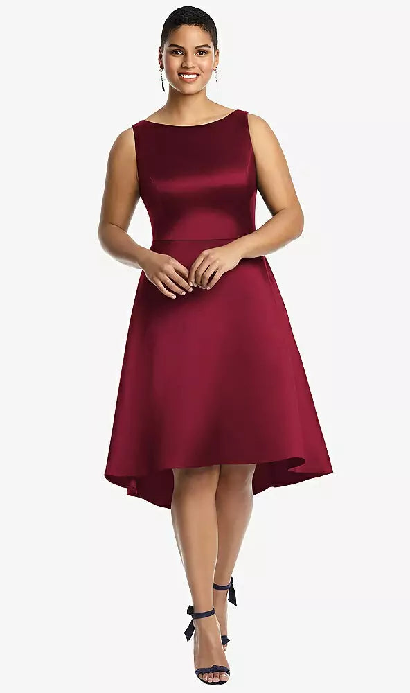 Alfred Sung Burgundy Bateau Neck Satin High Low Cocktail Dress hotsell Size 14 D697 NWOT