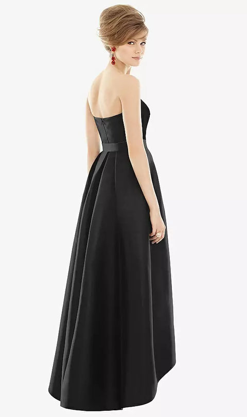 Alfred Sung D699 Strapless Satin High Low Dress With Pockets