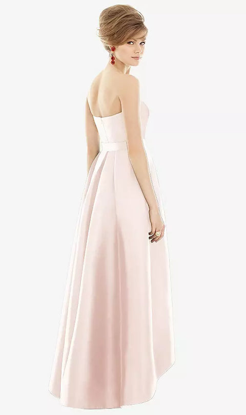 Alfred Sung D699 Strapless Satin High Low Dress With Pockets