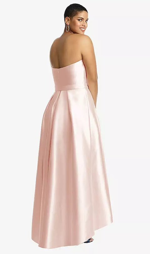 Alfred Sung D699 Strapless Satin High Low Dress With Pockets