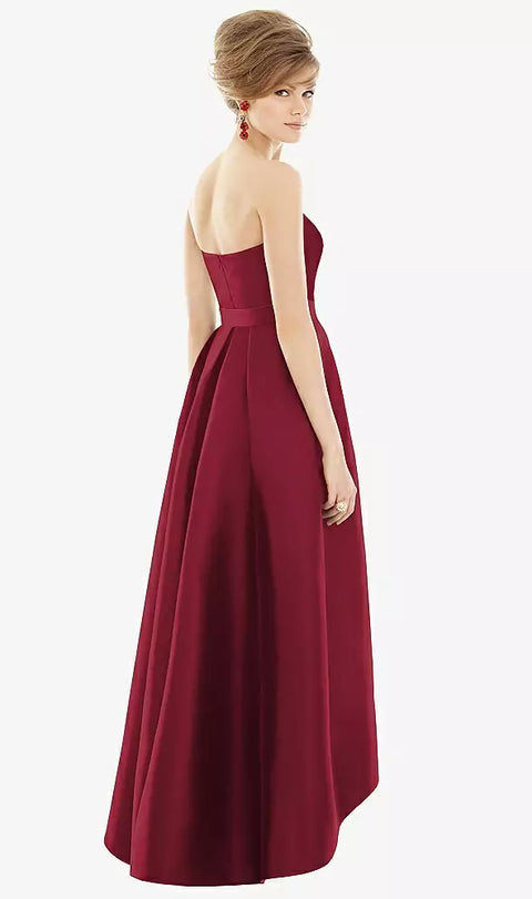 Alfred Sung D699 Strapless Satin High Low Dress With Pockets