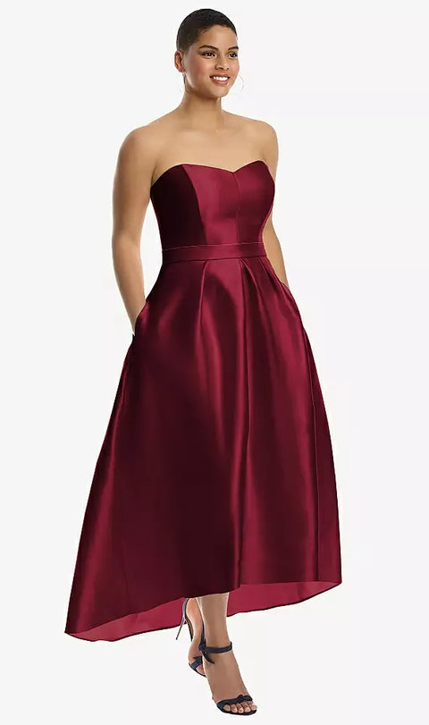 Alfred Sung D699 Strapless Satin High Low Dress With Pockets