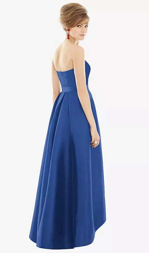 Alfred Sung D699 Strapless Satin High Low Dress With Pockets