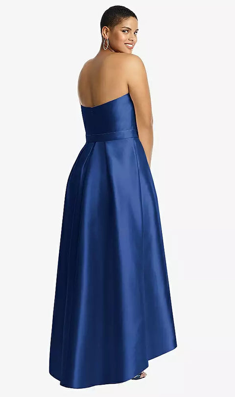 Alfred Sung D699 Strapless Satin High Low Dress With Pockets