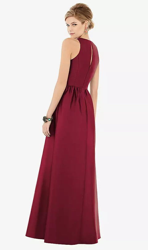 Alfred Sung D707 Sleeveless Keyhole Back Satin Maxi Dress