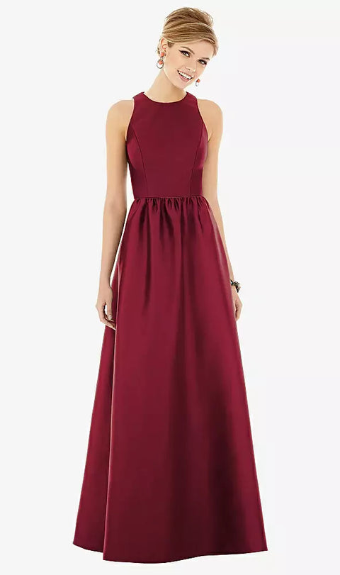 Alfred Sung D707 Sleeveless Keyhole Back Satin Maxi Dress