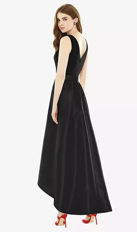 Alfred Sung D723 Sleeveless Pleated Skirt High Low Dress With Pockets