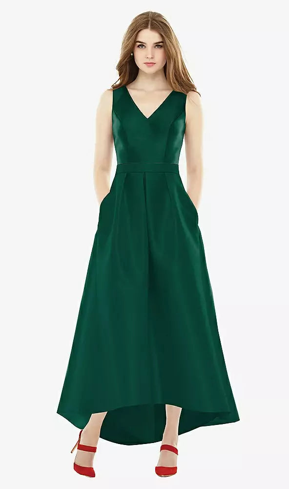 Alfred Sung D723 Sleeveless Pleated Skirt High Low Dress With Pockets – YDG