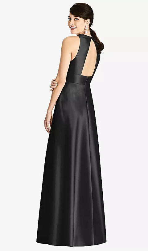 Alfred Sung D747 Sleeveless Open-back Pleated Skirt Dress With Pockets