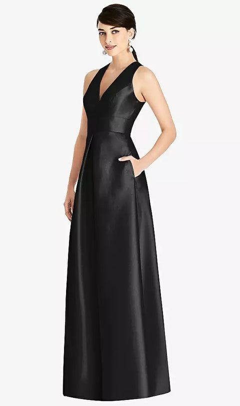 Alfred Sung D747 Sleeveless Open-back Pleated Skirt Dress With Pockets