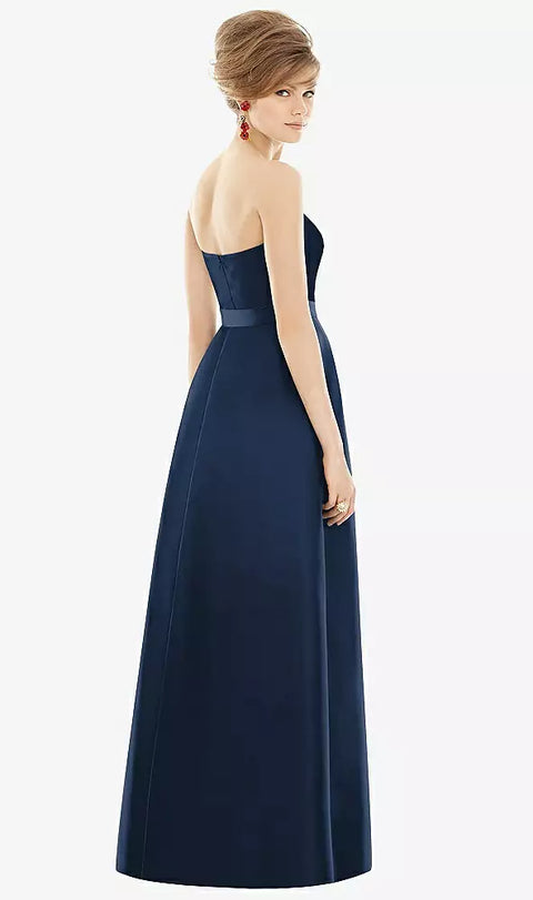Alfred Sung D755 Strapless Pleated Skirt Maxi Dress With Pockets