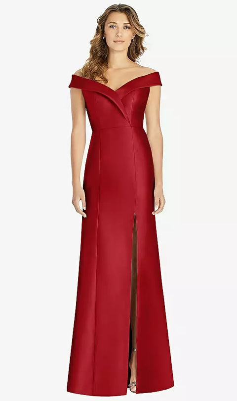 Alfred Sung D760 Off-the-shoulder Cuff Trumpet Gown With Front Slit