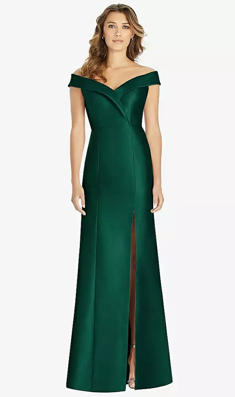 Alfred Sung D760 Off-the-shoulder Cuff Trumpet Gown With Front Slit