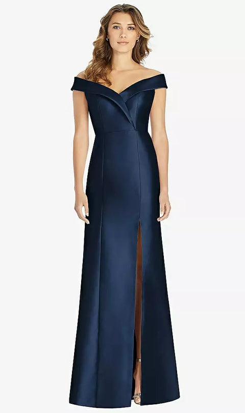 Alfred Sung D760 Off-the-shoulder Cuff Trumpet Gown With Front Slit