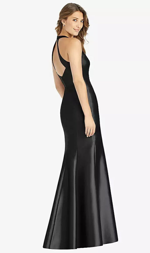 Alfred Sung D761 V-neck Halter Satin Trumpet Gown