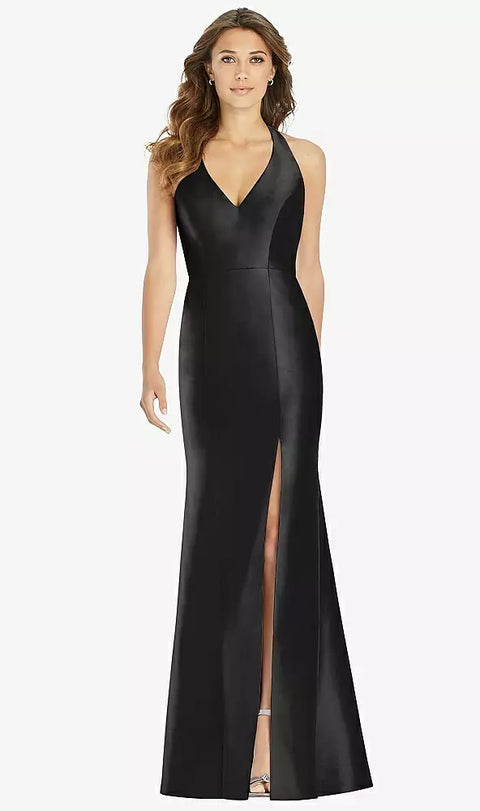 Alfred Sung D761 V-neck Halter Satin Trumpet Gown