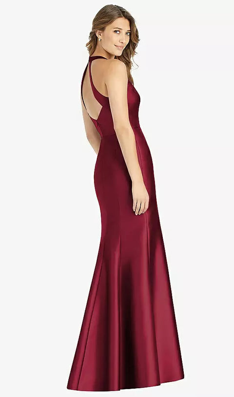 Alfred Sung D761 V-neck Halter Satin Trumpet Gown