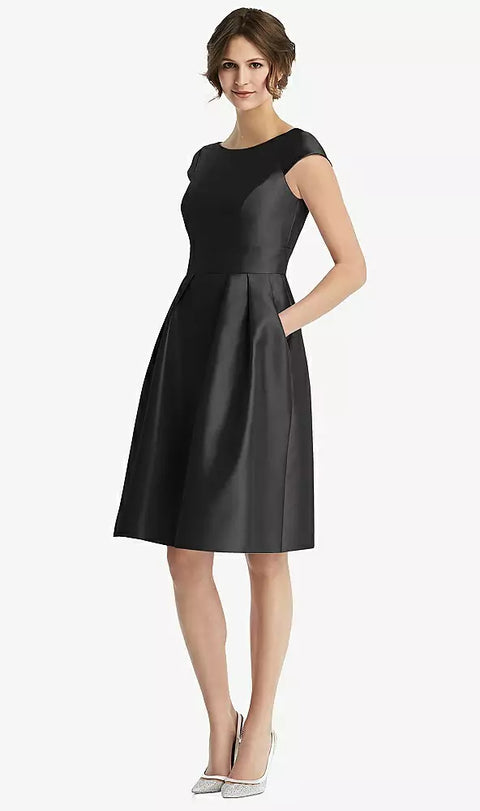 Alfred Sung D766 Cap Sleeve Pleated Cocktail Dress With Pockets