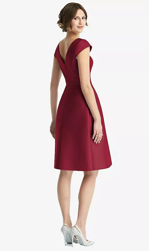 Alfred Sung D766 Cap Sleeve Pleated Cocktail Dress With Pockets