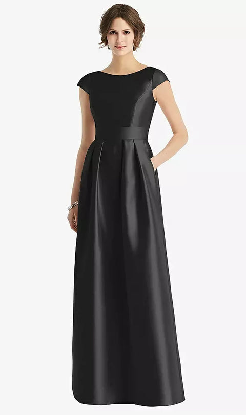 Alfred Sung D767 Cap Sleeve Pleated Skirt Dress With Pockets