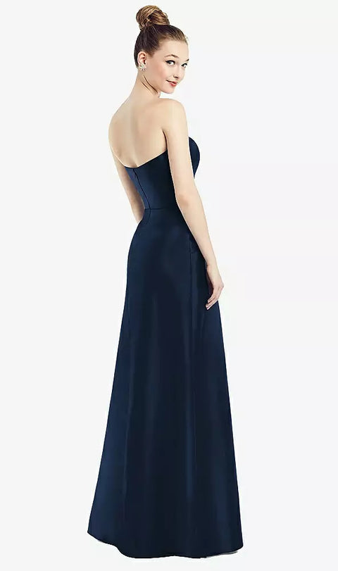 Alfred Sung D774 Strapless Notch Satin Gown With Pockets