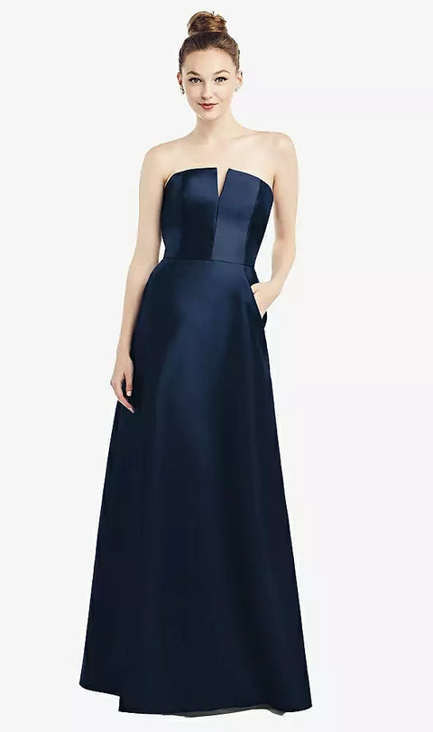 Alfred Sung D774 Strapless Notch Satin Gown With Pockets