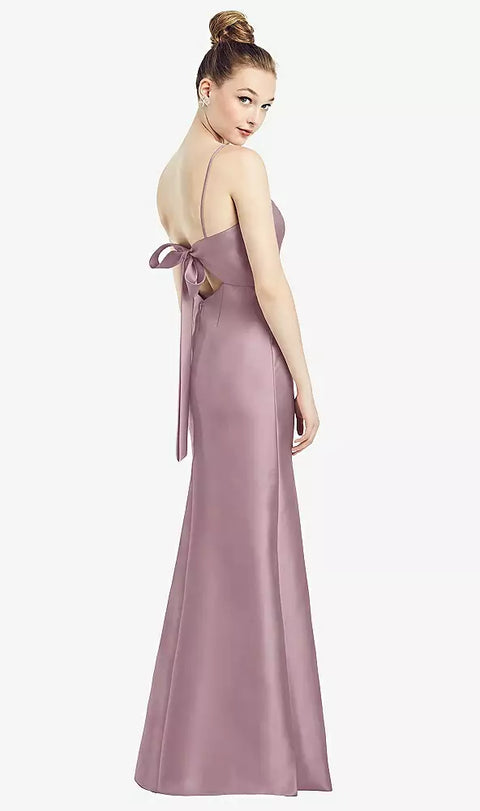 Alfred Sung D780 Open-back Bow Tie Satin Trumpet Gown