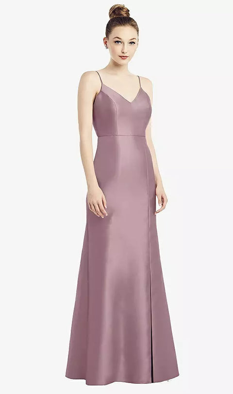 Alfred Sung D780 Open-back Bow Tie Satin Trumpet Gown