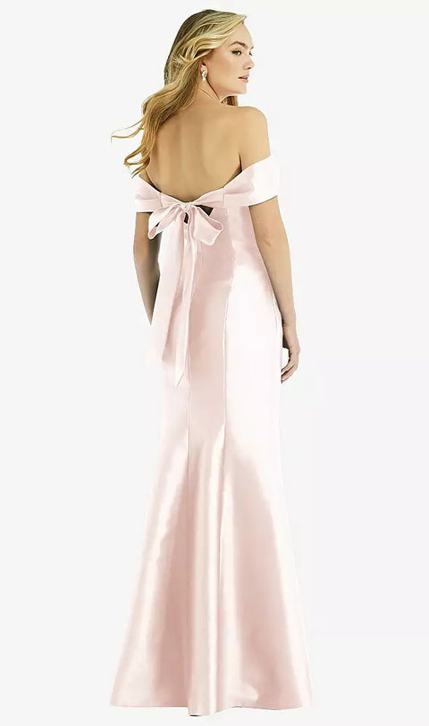 Alfred Sung D793 Off-the-shoulder Bow-back Satin Trumpet Gown