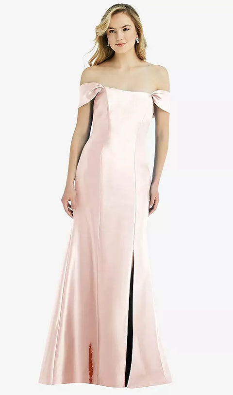 Alfred Sung D793 Off-the-shoulder Bow-back Satin Trumpet Gown