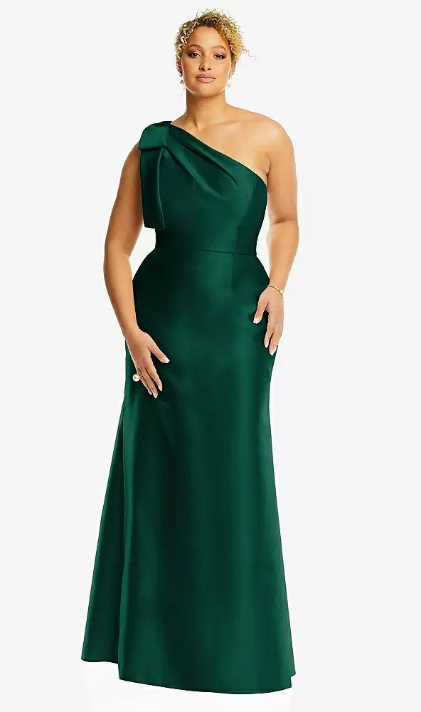 Alfred Sung D794 Bow One-shoulder Satin Trumpet Gown – YDG