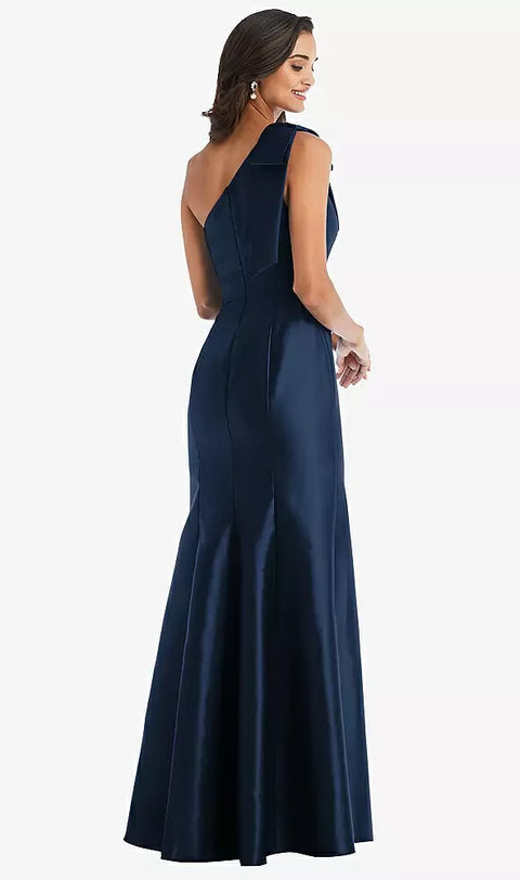 Alfred Sung D794 Bow One-shoulder Satin Trumpet Gown