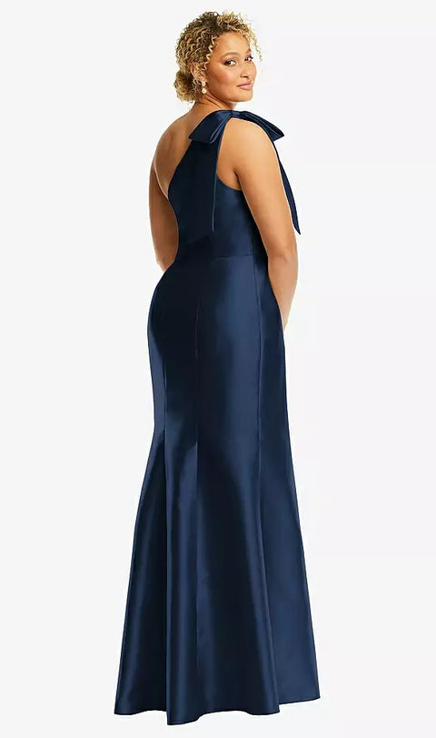 Alfred Sung D794 Bow One-shoulder Satin Trumpet Gown