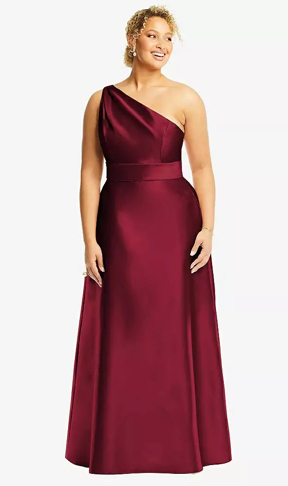 Alfred Sung D815 Draped One-shoulder Satin Maxi Dress With Pockets – YDG