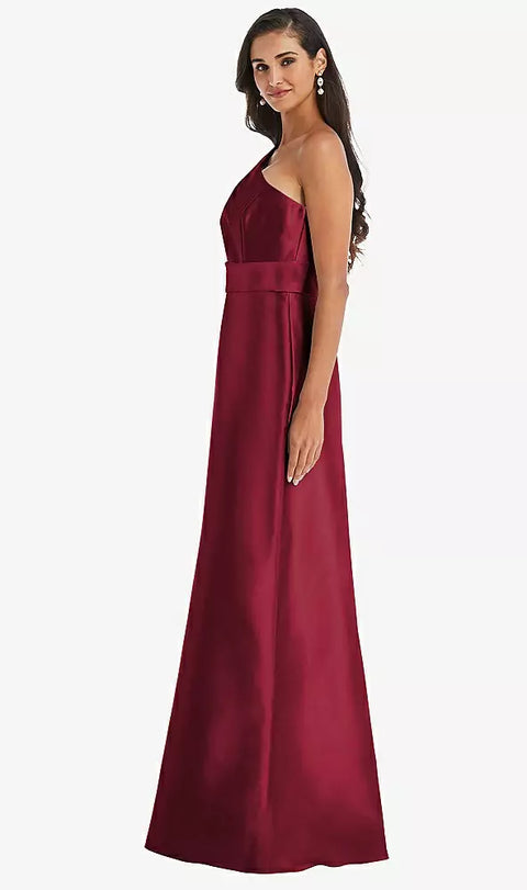 Alfred Sung D815 Draped One-shoulder Satin Maxi Dress With Pockets