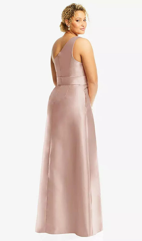 Alfred Sung D815 Draped One-shoulder Satin Maxi Dress With Pockets